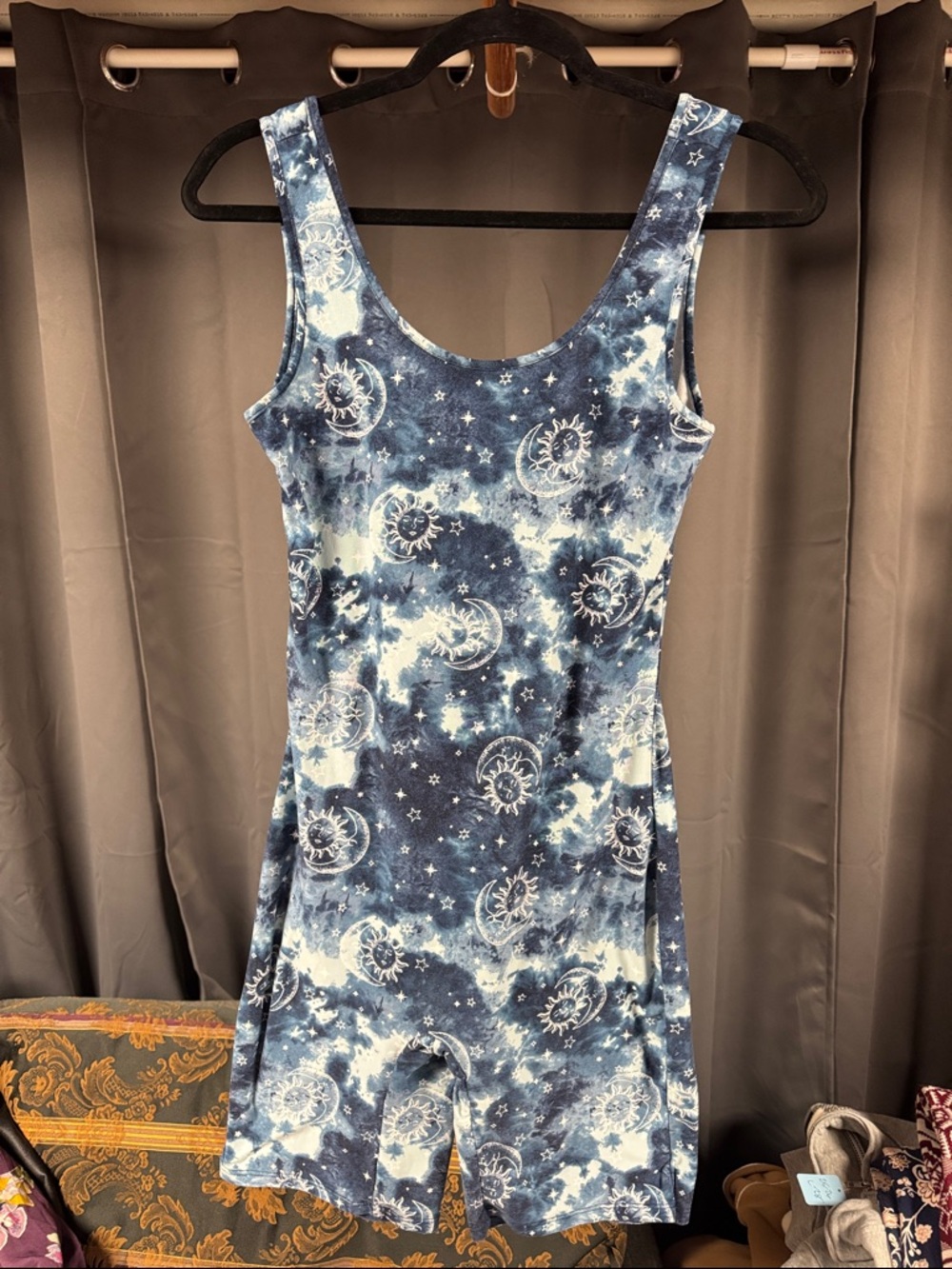 Sleeveless Blue Celestial Print Tank Romper